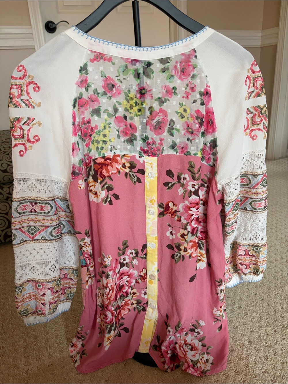 John Mark Pink Multicolor Boho Patchwork Blouse - Picture 2 of 2